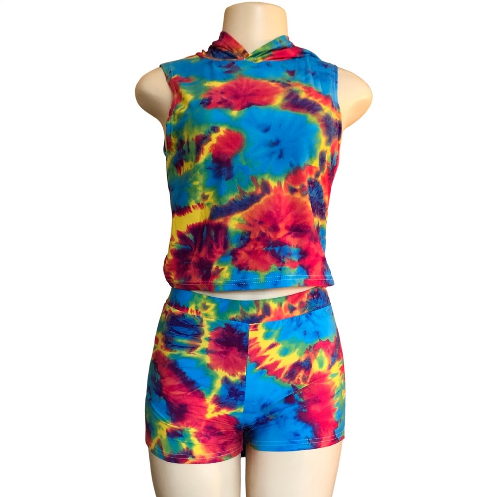 Multi-Colored Tie Dye Short Set with hood